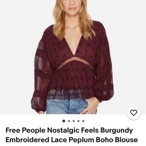 Free People Deep Burgundy Lace Boho Blouse